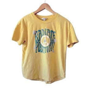 Wildfox bright yellow graphic tshirt Radiate Positivity floral peace sign hippie